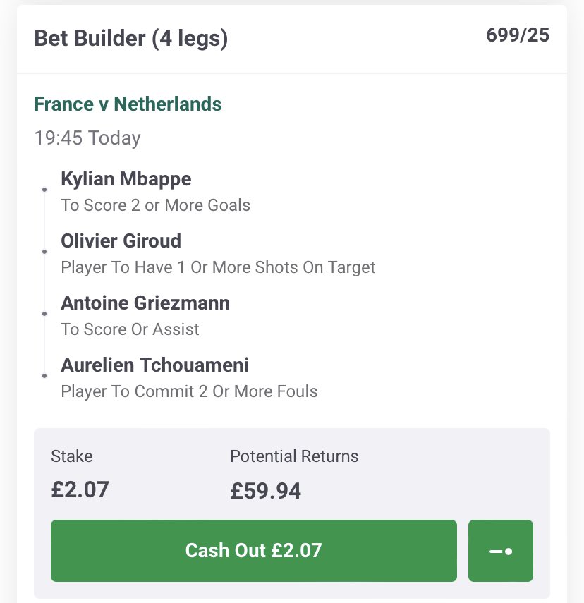 betladgl's tweet photo. @maxmccormack05 These are my bet builders for France V Netherlands mate👍🏻 https://t.co/7nt07H08qd