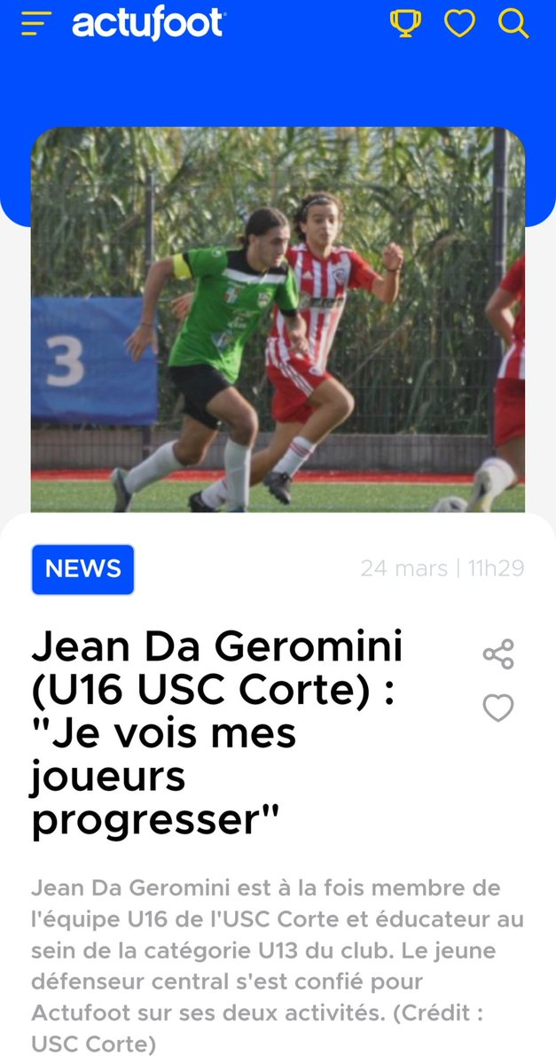 ❤️❤️❤️
Jean Da Geromini (U16 USC Corte) : 'Je vois mes joueurs progresser' actufoot.com/jean-da-geromi… #USC Corte