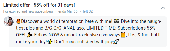 Josy Black on Twitter: "BTW my of has only 32 spots left! http://onlyfans.com/josyblack"