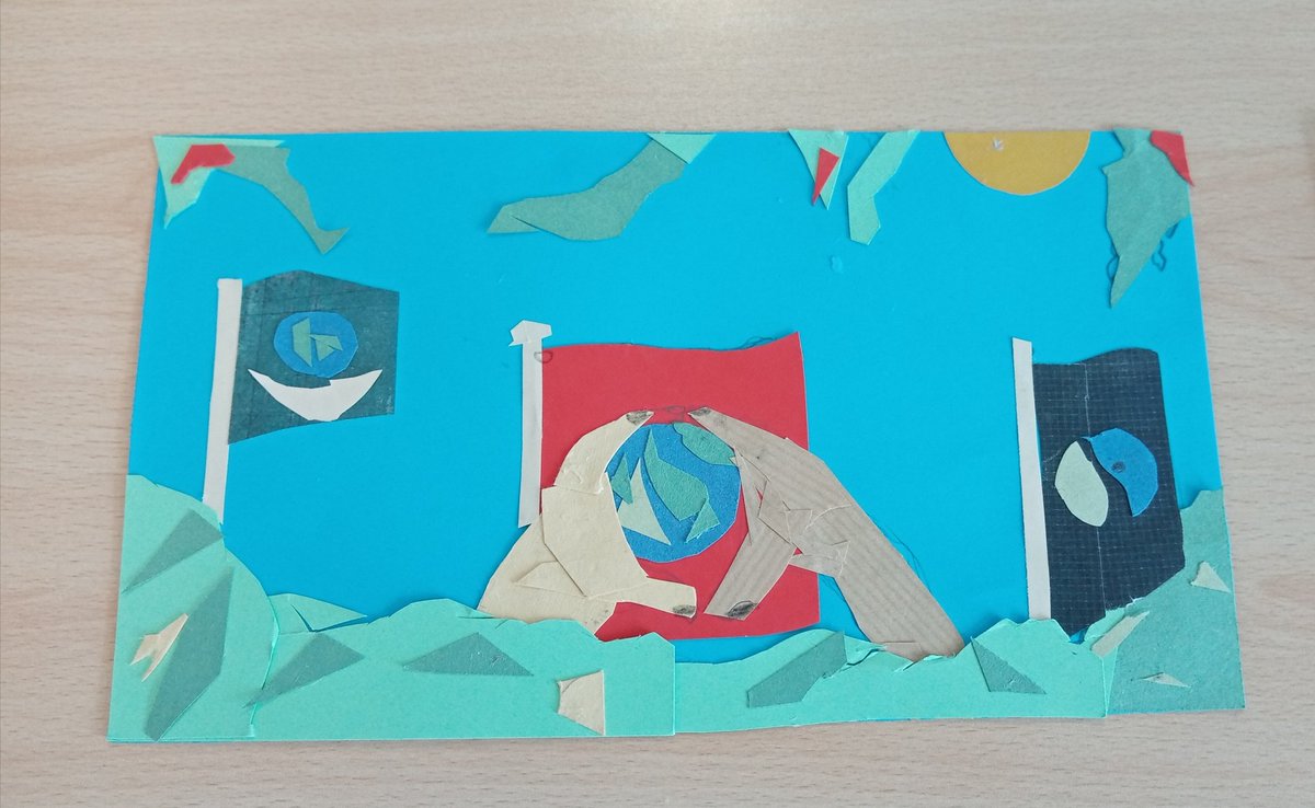 with_sawyer's tweet photo. Year 4 and 5 have been busy adding papers to their collages based on Camilla Ru's work. These are two of the completed collages, I think they are fantastic. @thecamru https://t.co/AFugCmYcJl