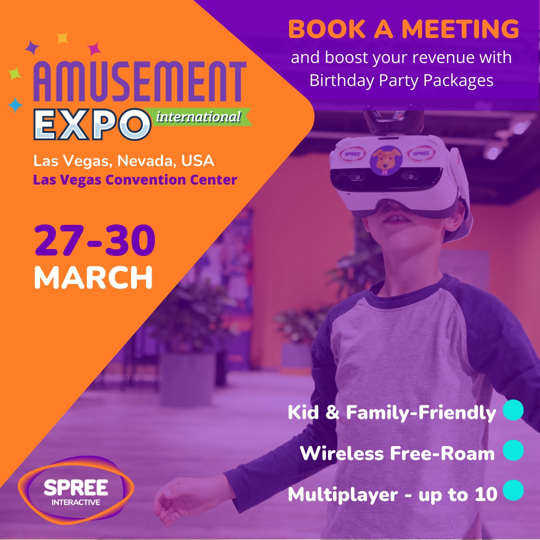 Join us at the Amusement Expo and let's take Kids attractions to the next level. Find out how to evolve in the VR world and boost your revenue by booking a meeting with us here: hubs.la/Q01J33vx0  #AmusementExpo2023 #VRAttractions #FEC #VR #VirtualReality