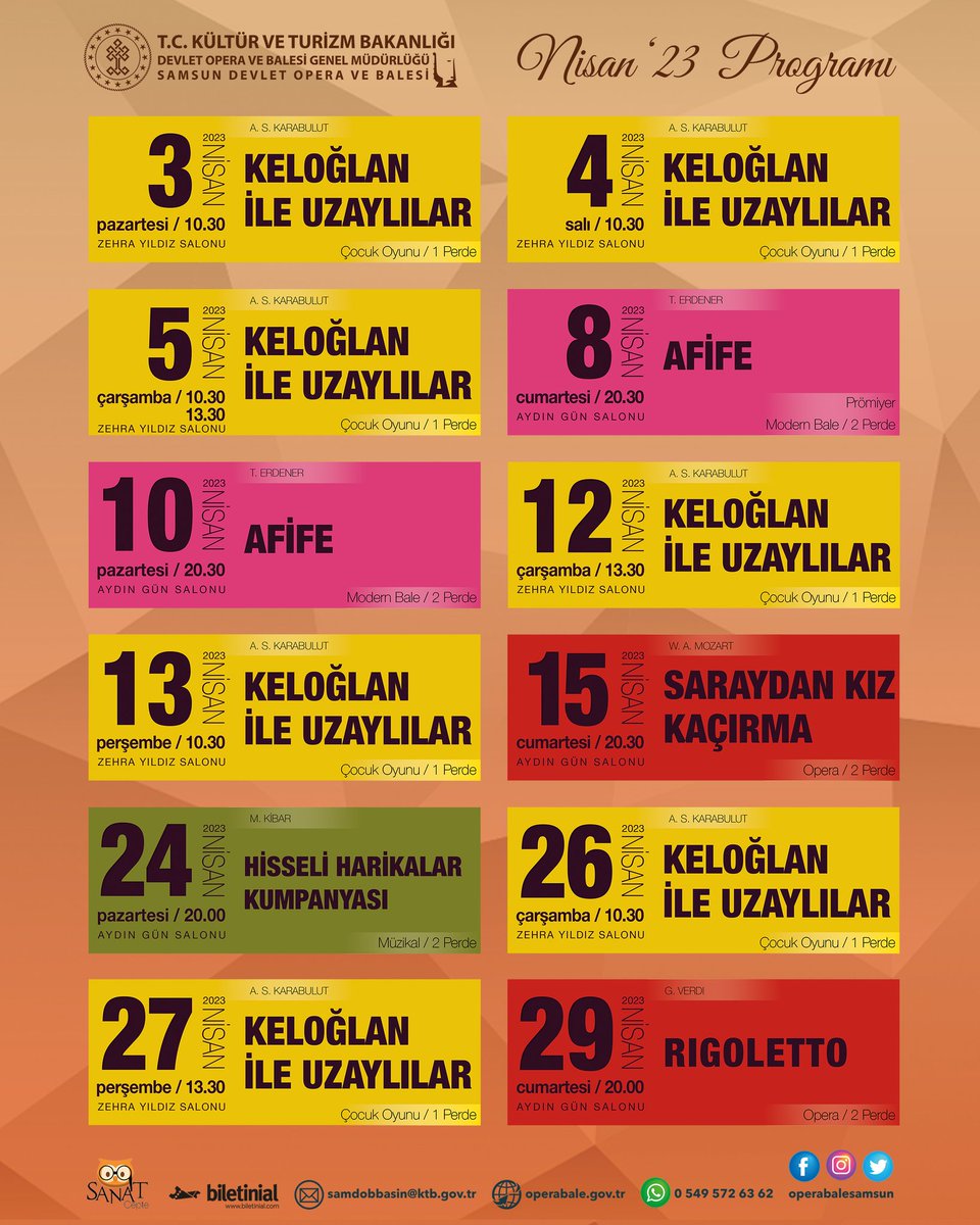 operabalesamsun's tweet photo. Samsun Devlet Opera ve Balesi Nisan ayı etkinlik programı.
Sınırlı sayıdaki biletler https://t.co/iWvxBMMNos internet sitesinden ve Samsun Devlet Opera ve Balesi gişesinden temin edilebilir.
#SamsunDevletOperaVeBalesi #SAMDOB #DevletOperaVeBalesi #DOB #Opera #Bale #Konser https://t.co/D6cZaG8fNg