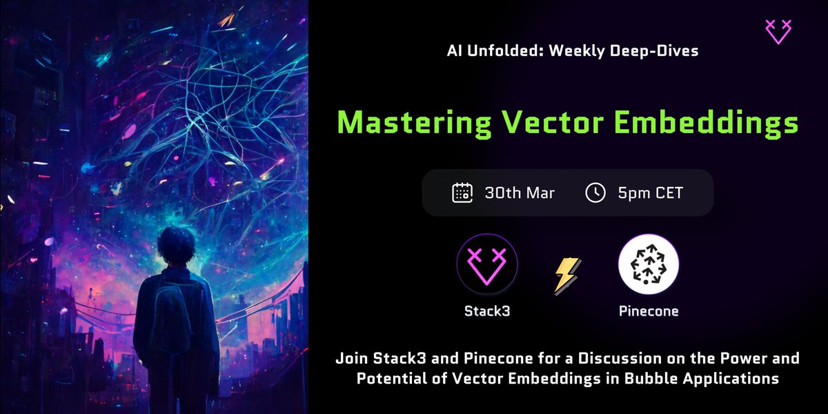 builtbyalbert's tweet photo. 🚀Full guide + demo on @pinecone ⚡@bubble below for FREE 🎁 PLUS join us for an event with @pinecone next week! 👀👇

🍿Event: https://t.co/lpIc9MK1mp
📚Guide: https://t.co/HGnYpFGK7g
🎬Demo: https://t.co/qeLmWuNN0T

Like &amp; RT🔄!

#buildinpublic #NoCode #AI @Stack3DAO https://t.co/GdSFYgjWVp