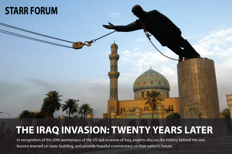 MIT_CIS's tweet photo. TODAY @ 10AM: #MITStarrForum: The Iraq invasion: Twenty years later
Featuring @MarsinRA, Steven Simon, and Roger Petersen. Moderated by @peterjpkrause.
Register here: https://t.co/McCwyLKQnr https://t.co/WlYvGFKTXz