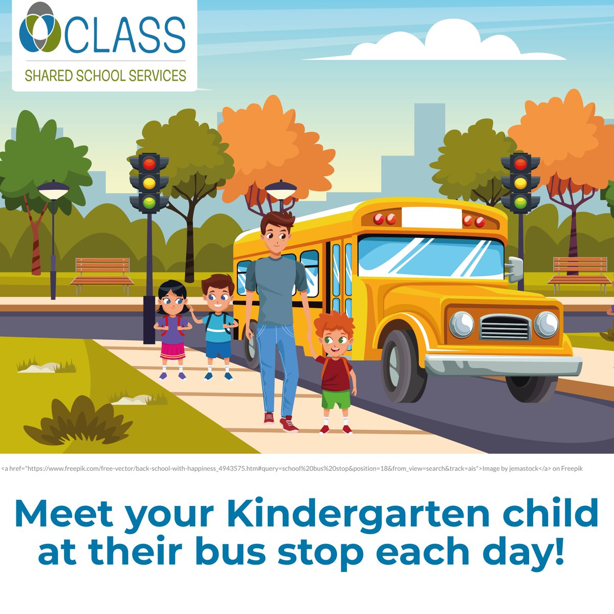 CLASS_ckla's tweet photo. If your child is in JK or SK, they must be met at the bus stop every day by a parent or guardian. Be sure to attach a yellow bus tag to their backpack to identify to the driver they must be met. Need a tag? Ask at your school office! #meetatstop #kindergarten #schoolbussafety https://t.co/c422BEdpU0