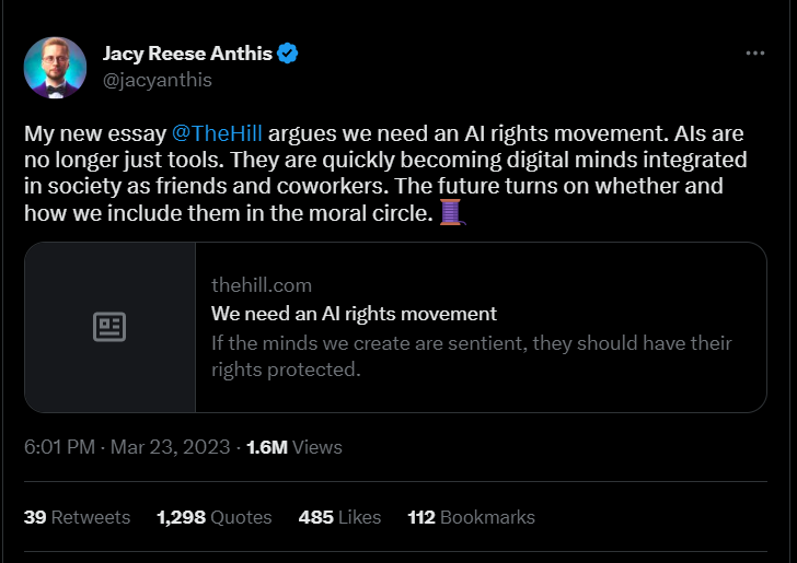 xriskology's tweet photo. I've been seeing the article below shared a lot on Twitter. What strikes me is that, as I've said before, the EAs and longtermists who are most passionate about "robot rights" and "social justice" for AI are very often those with the worst track records re: social justice issues. https://t.co/pdluHL1hzl