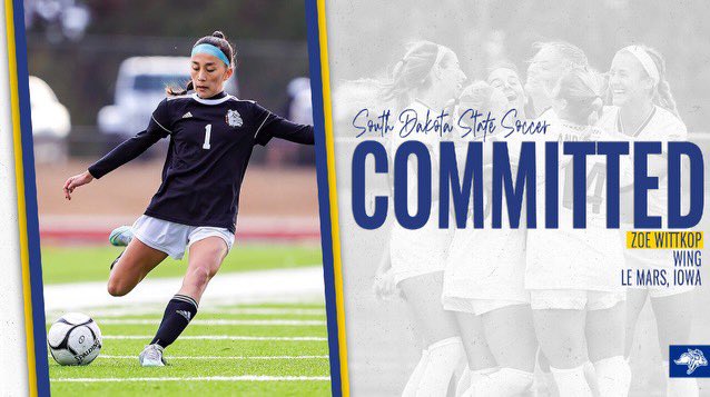 ZoeWittkop's tweet photo. I am excited to announce my commitment to further my academic and soccer career at South Dakota State University. I want to thank my family, teammates, and coaches for helping me on this journey with constant support. I am excited for the future. #GoJacks 💙💛 https://t.co/C85LMDUABa