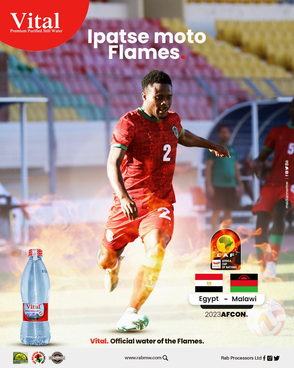 It's happening today!!! The flames are going up against Egypt in the upcoming AFCON Qualifiers at Cairo Stadium! Let's show them our support, Tipatse moto mpaka pamapeto! Go flames🇲🇼!
#TeamMalawi #vitalwater  #rabprocessors #AFCONQualifiers #officalwateroftheflames  #mediaonemw