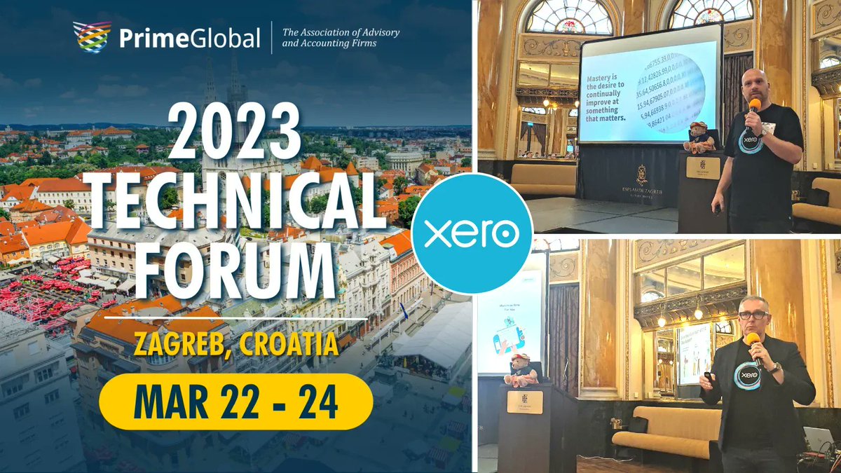 PrimeGlobalAcct's tweet photo. Our global strategic partner Xero presented at our Technical Conference in Zagreb, Croatia about the future trends in accounting and the future of our partnership with them. Thank you to David Kerr and Ian Phillips for presenting. 

#PGTech23 #OnePrimeGlobal #Xero https://t.co/69OttvNkn7