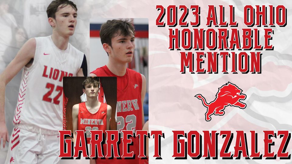 Congrats to JR Forward Garrett Gonzalez on being named Honorable Mention ALL-OHIO 🏀🏀. Garrett averaged 18.2 ppg and 6.3 rpg. He led the Lions in pts, reb, blks, and steals while making 41 threes!  Well Deserved G! #minervamentality