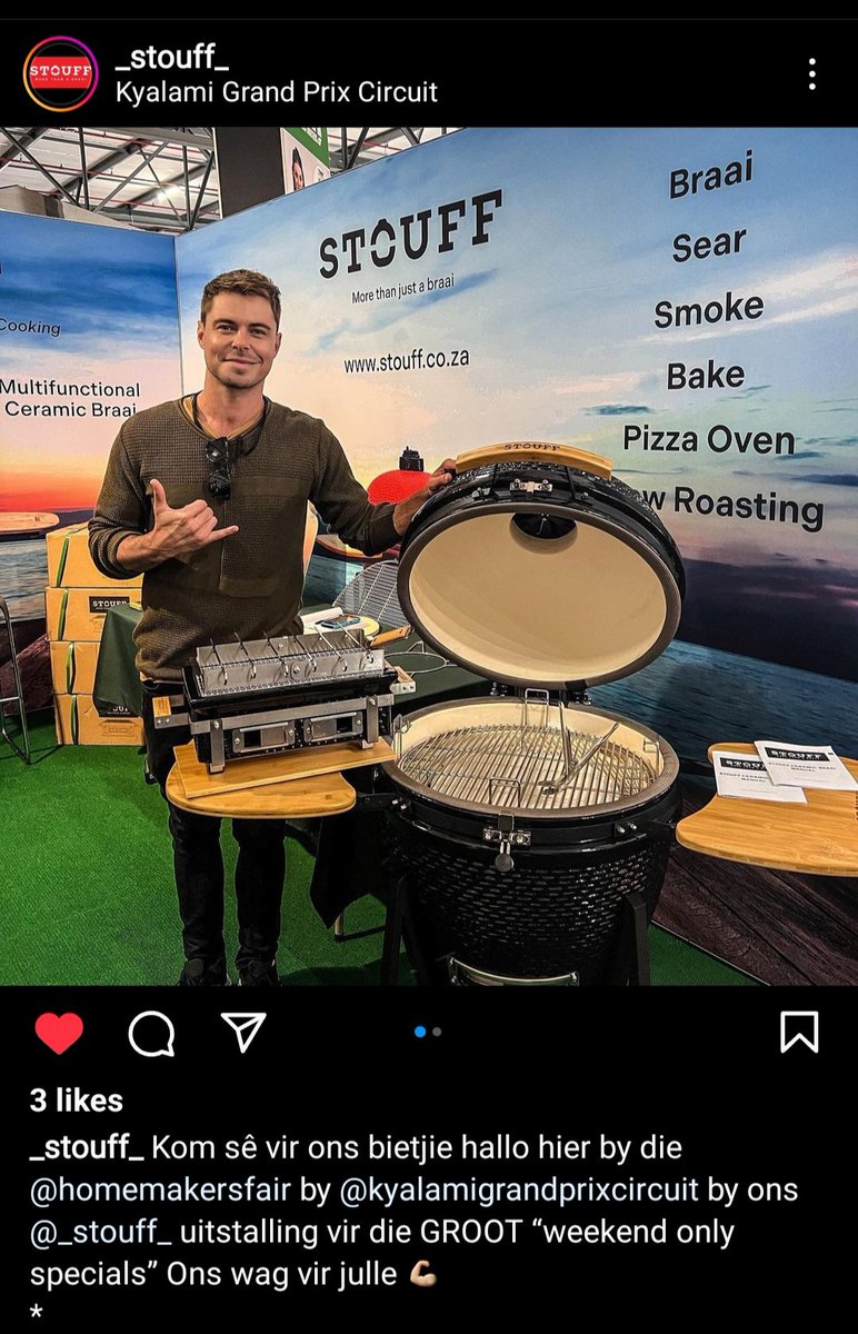 Derick_Cape's tweet photo. @bobbyvjaarsveld likes our #stouff braais and so will you, great deals for the weekend, save R8,000 and more if you purchase on the weekend and show only....🔥🔥🔥don't let loadshedding spoil your party.... https://t.co/K1VqnRu4rq