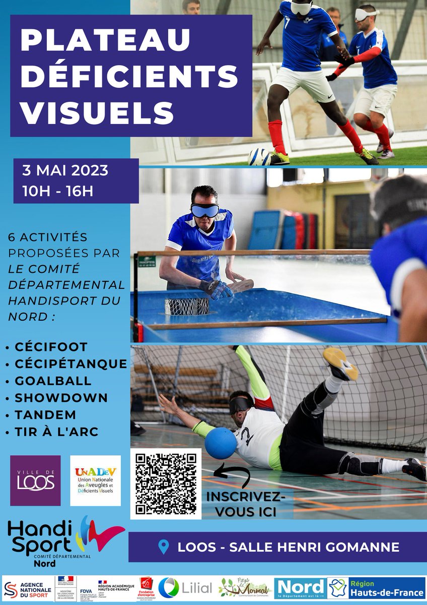 cdhandisport59's tweet photo. 🔴 EVENEMENT HANDISPORT : PLATEAU DEFICIENTS VISUELS 🔴

Le 3 MAI, nous proposerons 6 activités adaptées à la déficience visuelle

📍  RDV à LOOS (59120), salle Henri Gomanne, de 10h à 16h.

🔎 Posez-nous vos questions, et inscrivez-vous via Hello Asso, lien en bio https://t.co/4CdzjHwTXw