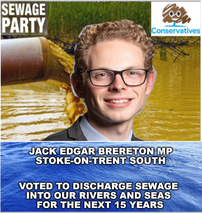 Saccaguru's tweet image. Jack Edgar Brereton MP
Stoke-on-Trent South

Voted to discharge sewage 
into our rivers and seas for the next 15 years
#SewageParty #TorySewageParty 
#CorruptConservatives