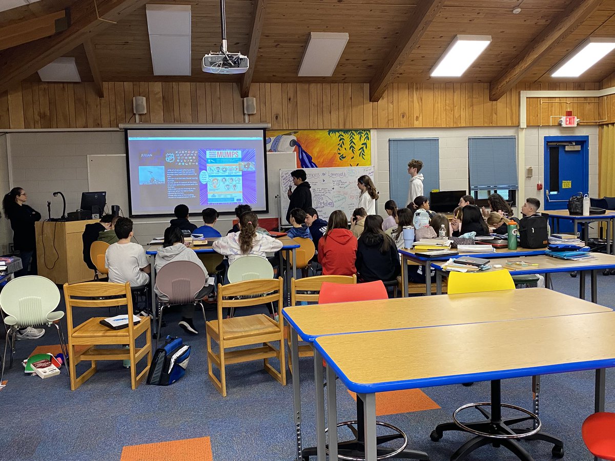 StacyKale2's tweet photo. @CTBarkalow Last day of our  SS/Science outbreak stem challenge. They are rocking those presentations! @ChapScience 🦠 https://t.co/TwtvNja6iM