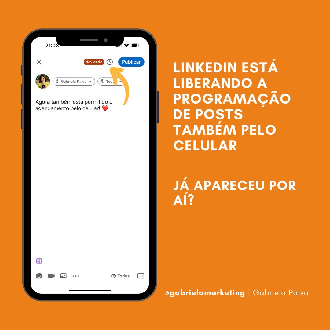 gabivsp's tweet photo. Por aqui já consigo programar publicações diretamente no #Linkedin pelo computador e agora pelo celular. Aguardando a funcionalidade chegar também nas #LinkedinPages.  

Atualiza sua versão do app e fique de olho que uma hora o ícone do relógio vai aparecer para você. ;) https://t.co/8kY2wY7C84