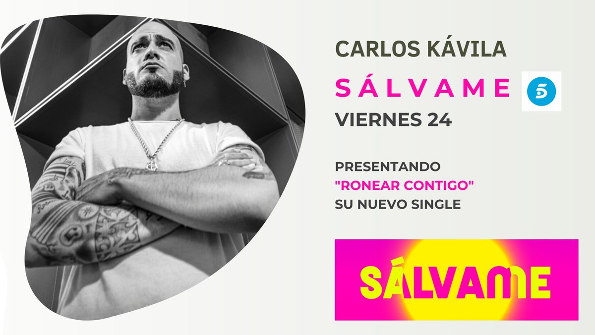 Hoy, <a href="/CarlosKavila/">CarlosKavila</a> presenta su nuevo TEMAZO, #RonearContigo, por todo lo alto desde el escenario de <a href="/salvameoficial/">Sálvame Oficial</a> junto a <a href="/jjaviervazquez/">Jorge Javier Vázquez</a>.
¡A partir de las 16h en <a href="/telecincoes/">Telecinco</a>! 

📶 Online: telecinco.es/endirecto/

 #Sálvame #SálvameLimón #JorgeJavier #Yoveosálvame