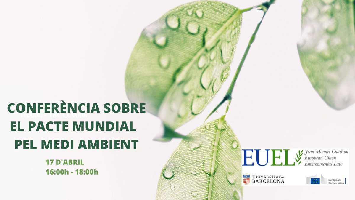 El dia 17 d'abril del 2023 organitzem una Conferència sobre el Pacte Mundial pel Medi Ambient, que tindrà lloc al Saló de Graus (Facultat de Dret UB) de 16 a 18h.

Per a obtenir més informació: …ireuenvironmentallaw.wpcomstaging.com/2023/03/24/con…

Per inscriure's: forms.gle/E2j5Kqukbw9JgH…

Us hi esperem!