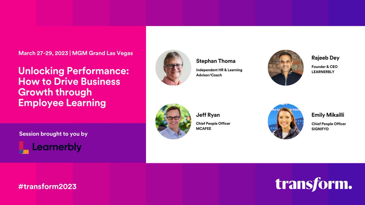 Join our panel discussion at #Transform2023 on Tues, March 28th @ 2:35pm on: ✨ Unlocking Performance: How to Drive Business Growth through Employee Learning ✨ More details about @hr_transform 👉 transform.us/partner/learne… See you there! 🇺🇸🚀