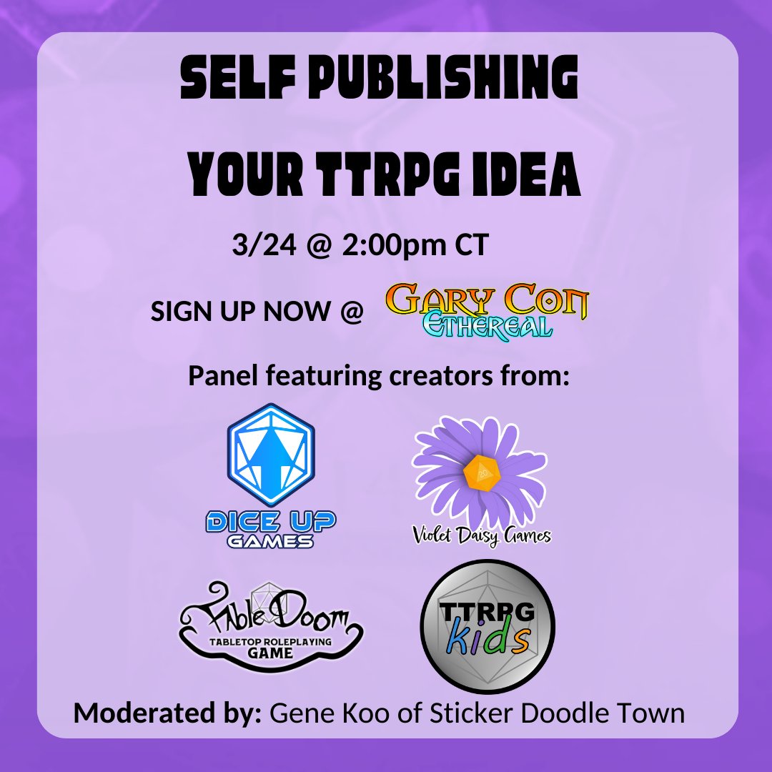 TTRPGkids's tweet photo. Today's the day!!

Join @DiceUpGames, @VioletDGames, @Fable_RA, @PadmewanGM, and me today at Gary Con Ethereal!!

Sign up directions on are on the TTRPGkids site, and I'll see you there!

#TTRPGkids #garycon https://t.co/J8Qzeo5Y3m