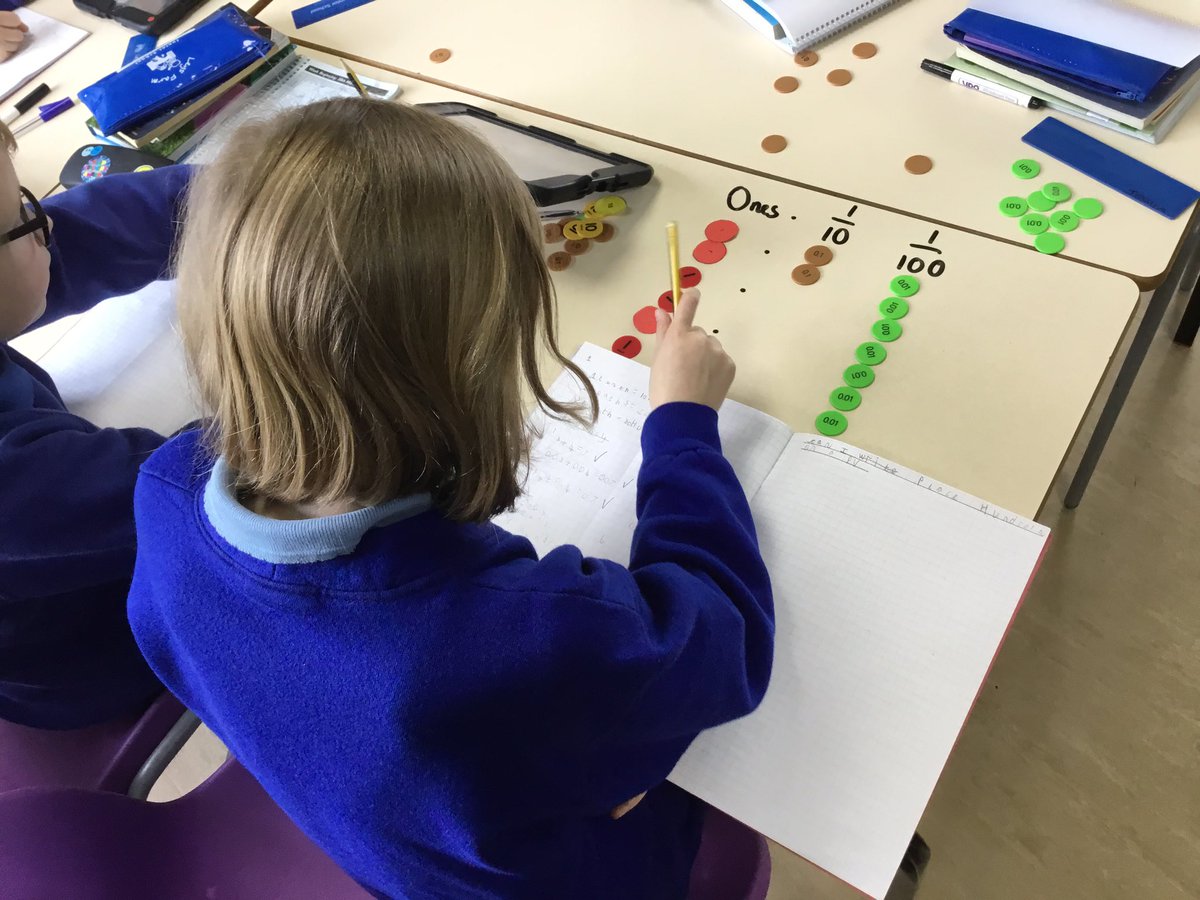 LeysFarm's tweet photo. Very proud of Class 4W this morning for understanding tenths and hundredths and placing these on a place value chart. Good use of concrete resources to support us. @WhiteRoseEd #LFJSMaths https://t.co/t3PFR7phwp