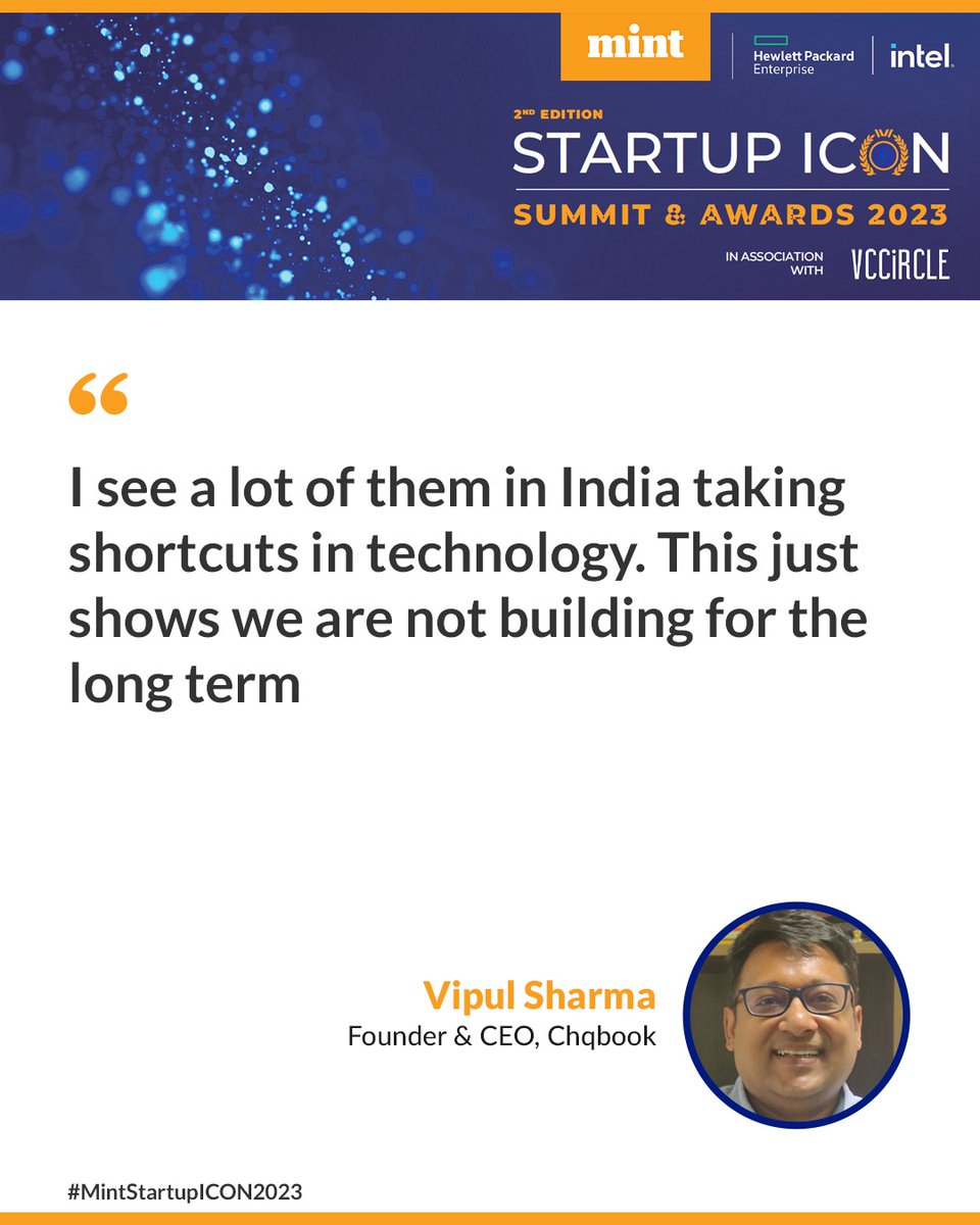 #MintStartupICON2023 |  <a href="/vips26/">Vipul Sharma</a>, Founder &amp; CEO, Chqbook on leveraging cloud. 

Watch live - x.com/i/broadcasts/1…