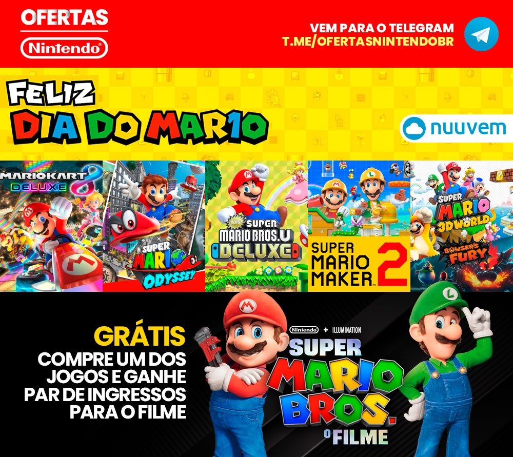 Nuuvem.com on X: Promo do Dia do Mario + ingressos para o FILME DO MARIO!  😍 Na compra de qualquer um dos 5 jogos da promo, você vai levar 1 PAR DE