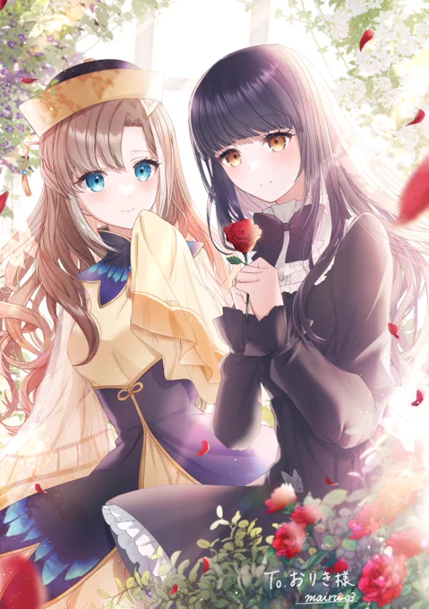 Skeb にてオリジナルの女の子2人を描かせていただきました!リクエストありがとうございました! #Skeb #Commission 