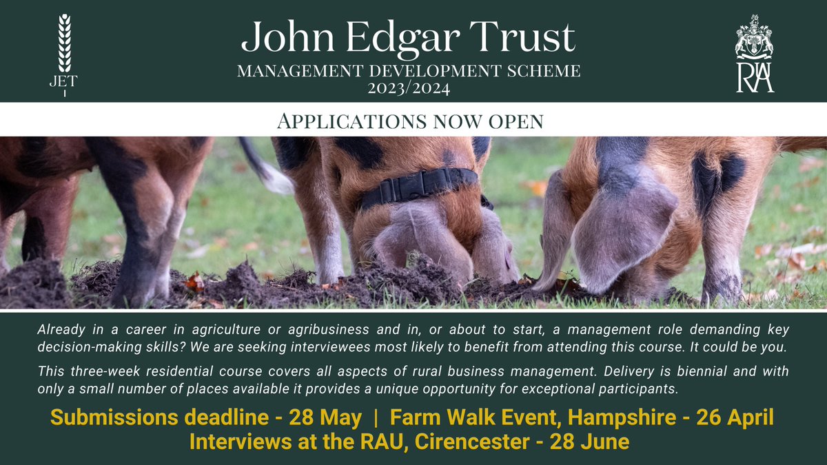 For more info and to apply please visit: bit.ly/3K5BYRs Details on how to book a place on the Farm Walk to follow soon. @JohnEdgarTrust  @RoyalAgUni  @RAUAlumni  @FarmersCompany  @WCFAlumni  @TheAHDB  #agribusiness #hampshire  #agriculture #backbritishfarming @Farm491