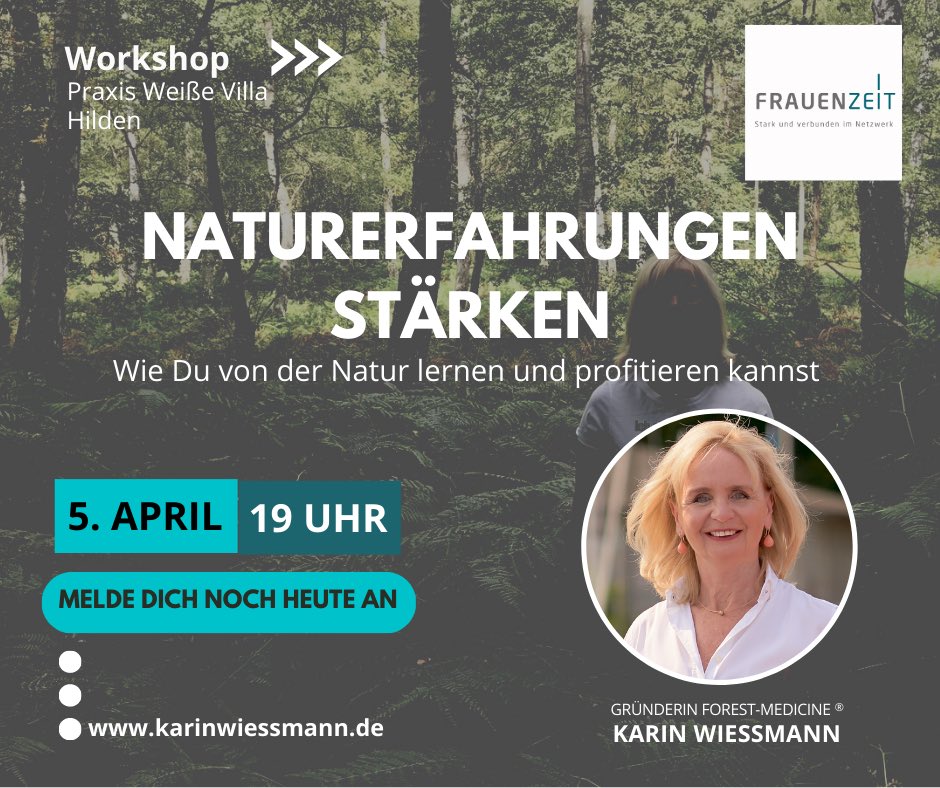 In dieser schnellen, anspruchsvollen Zeit suchen immer mehr Menschen neue Wege um gesund und leistungsfähig zu bleiben. 
Der Workshop „Naturerfahrungen stärken - Wie Du von der #Natur lernen und profitieren kannst“ 
zeigt effektive Lösungen auf. (1)