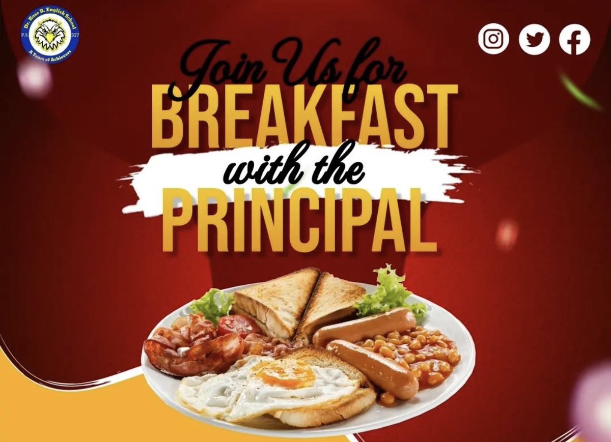 Good Morning PS 327 Parents☀️ 
REMINDER!!! ⏰
Today is Breakfast with the Principal from 8:30AM to 10:00AM.
We will be having a workshop on “What strategies parents use to help students strengthen their reading skills at home!”