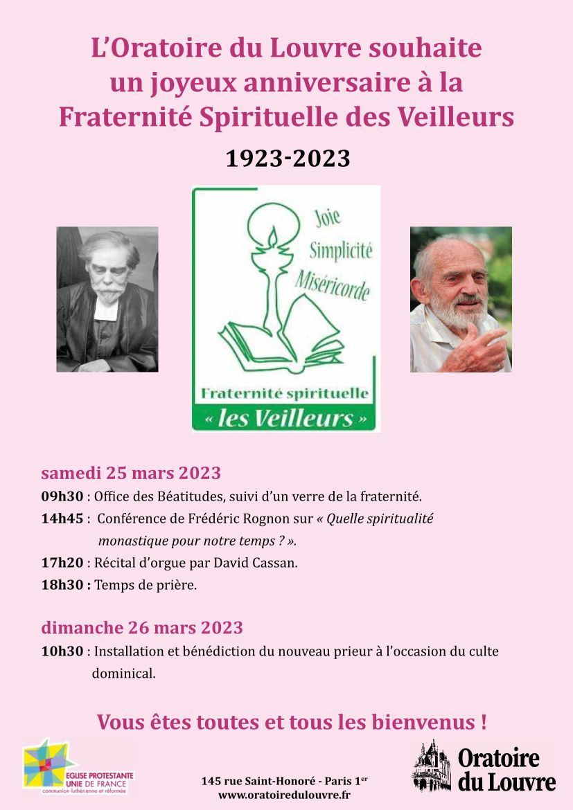Oratoire's tweet photo. La Fraternité spirituelle des Veilleurs a cent ans ! Cette communauté de prière protestante a été fondée par le pasteur Wilfried Monod - célébrations ce samedi et dimanche à l'#oratoiredulouvre. https://t.co/JfXtUkPvoU