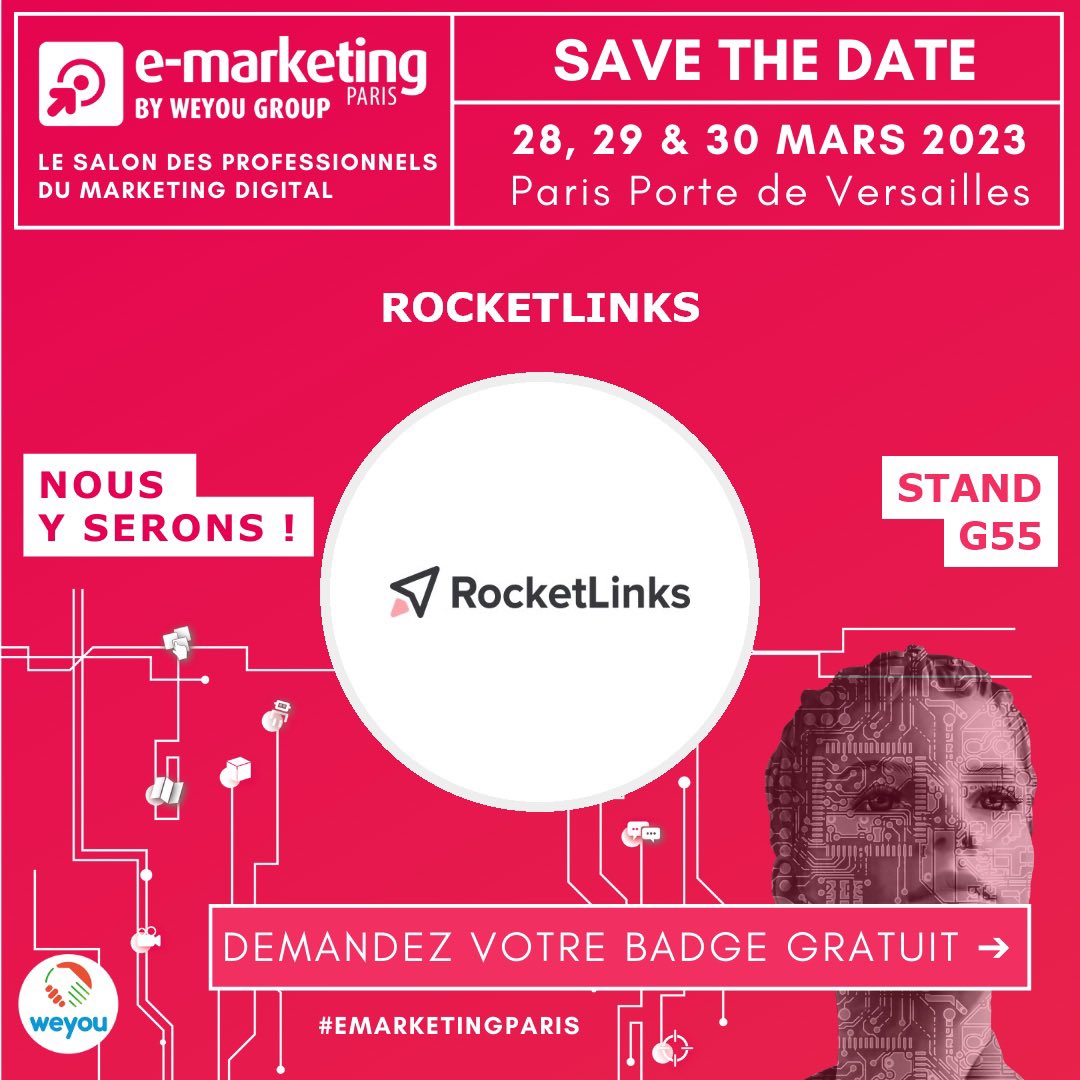 RocketLinks (@rocketlinks_net) on Twitter photo 📢 <a href="/EMarketingParis/">E-Marketing Paris</a>, J-4 ! Retrouvez
nous sur le stand G55 pour découvrir
notre plateforme et discuter avec
nous de votre stratégie de #netlinking.
➡️ Ne manquez pas notre conférence
co-animée avec notre partenaire
<a href="/TextbrokerFR/">Textbroker France</a>. Rendez-vous mardi
28 mars à 14h, en salle 6 ! 📢 <a href="/EMarketingParis/">E-Marketing Paris</a>, J-4 ! Retrouvez
nous sur le stand G55 pour découvrir
notre plateforme et discuter avec
nous de votre stratégie de #netlinking.
➡️ Ne manquez pas notre conférence
co-animée avec notre partenaire
<a href="/TextbrokerFR/">Textbroker France</a>. Rendez-vous mardi
28 mars à 14h, en salle 6 !
