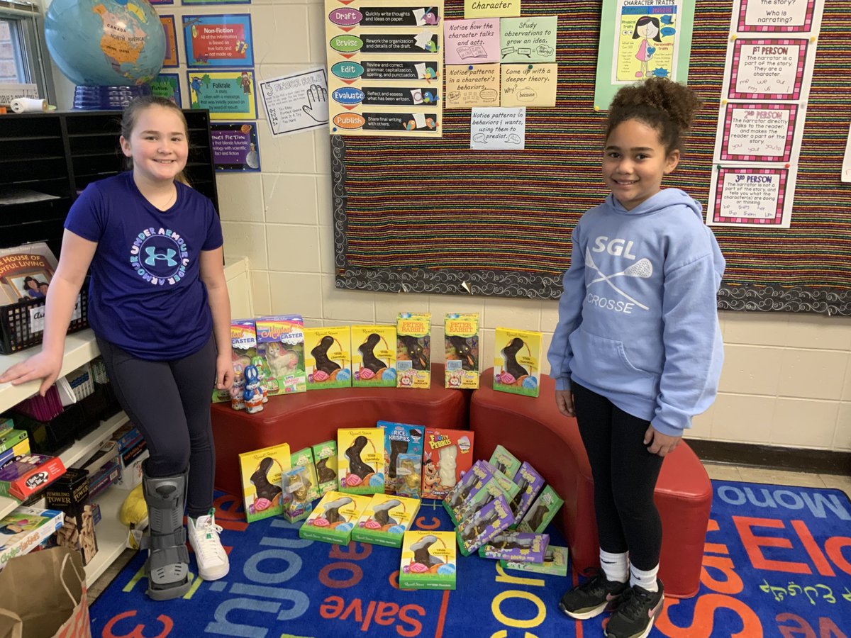 Annbgrade2's tweet photo. So proud of Maya and Mairead for donating 25 bunnies to the food pantry with their own money!! @ConnorCougars https://t.co/d6kxWtvr0s