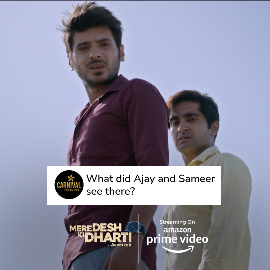 CarnivalMP's tweet photo. Put on your hands & tell us in the comments who you think Ajay & Sameer is looking at 😍-
#meredeshkidharti #primevideoin #carnivalmotionpictures #everydaycarnival #vaishalisarwankar #mdkd #bollywood #movielessons #parentslove #farmerslifestyle #streamingonamazonprime https://t.co/zHNz0HveSc