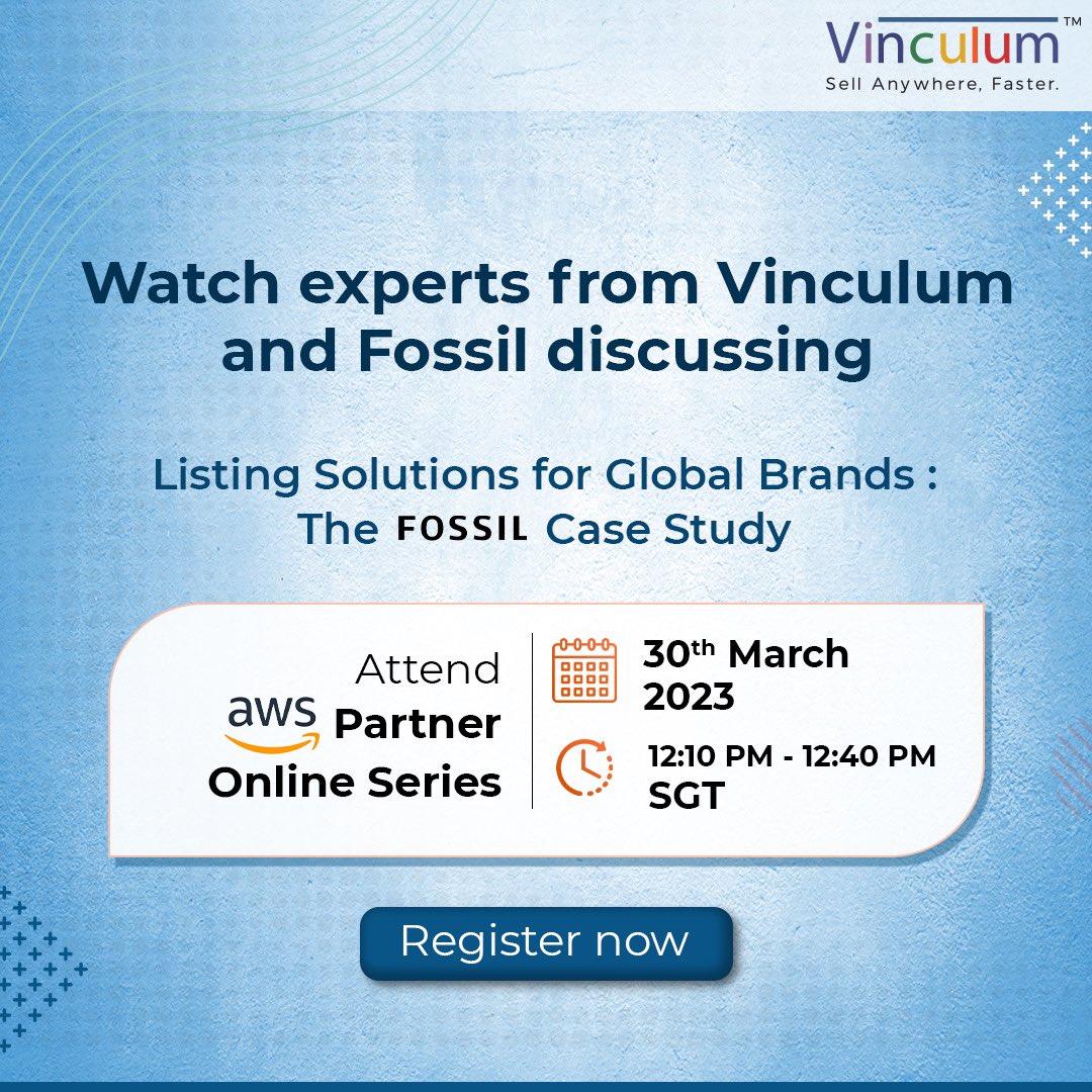 Discover how Fossil Group, a worldwide fashion design and manufacturing enterprise with a vast wholesale distribution network, utilized Vinculum's Catalog listing tool, Vin Lister. 

#aws #fossil #marketplaces #distribution  #listingsolutions #globalbrands #sellanywherefaster