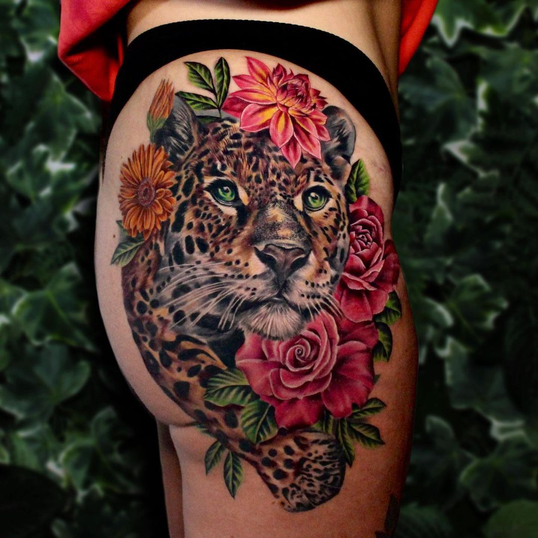 Leopard Print Floral Tattoos: Aesthetic & Unique Design