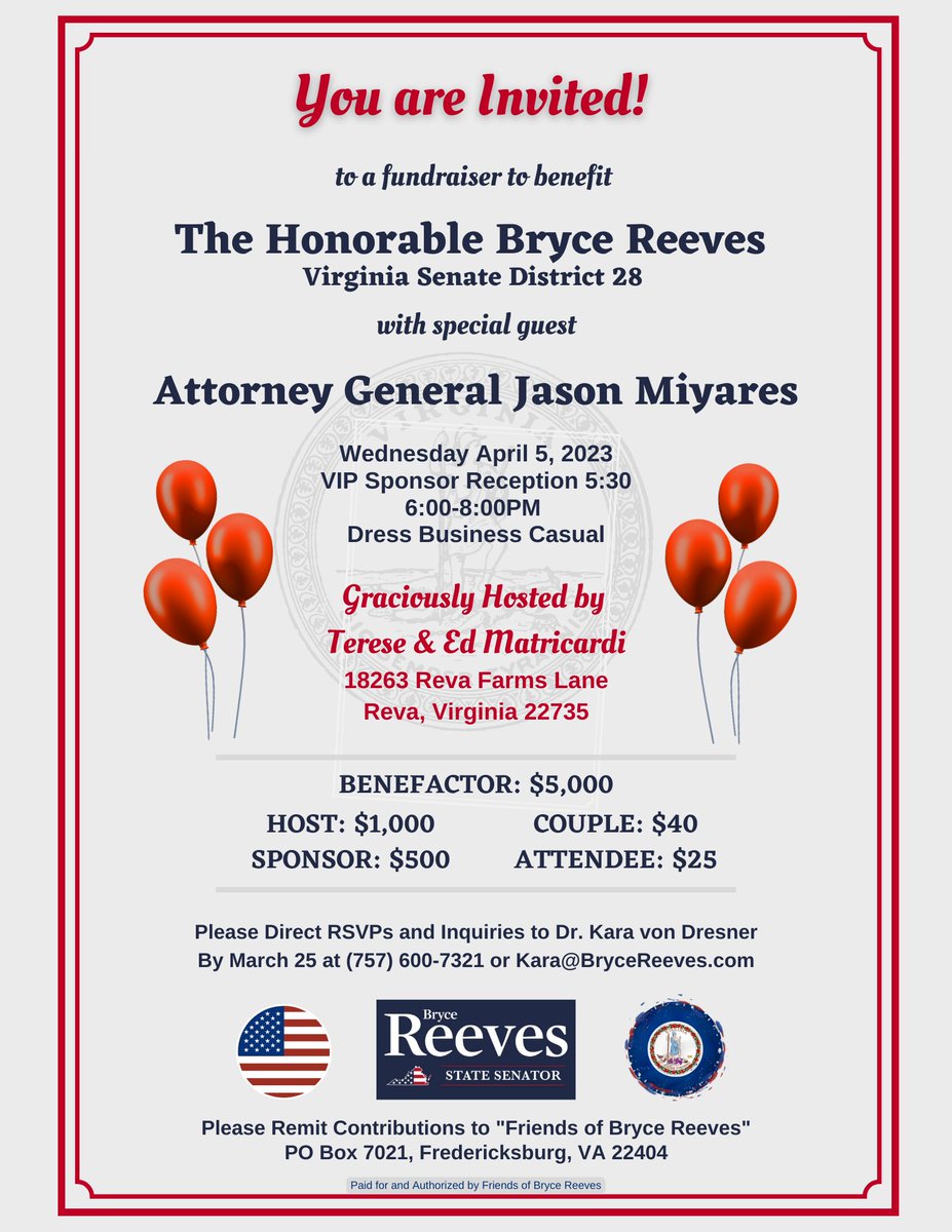 ReevesVA's tweet photo. Upcoming events - save the dates and join us! #brycereeves #gopproud28 #resultsnotrhetoric https://t.co/O9IeiRPr87