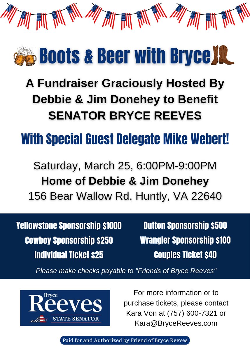 ReevesVA's tweet photo. Upcoming events - save the dates and join us! #brycereeves #gopproud28 #resultsnotrhetoric https://t.co/O9IeiRPr87