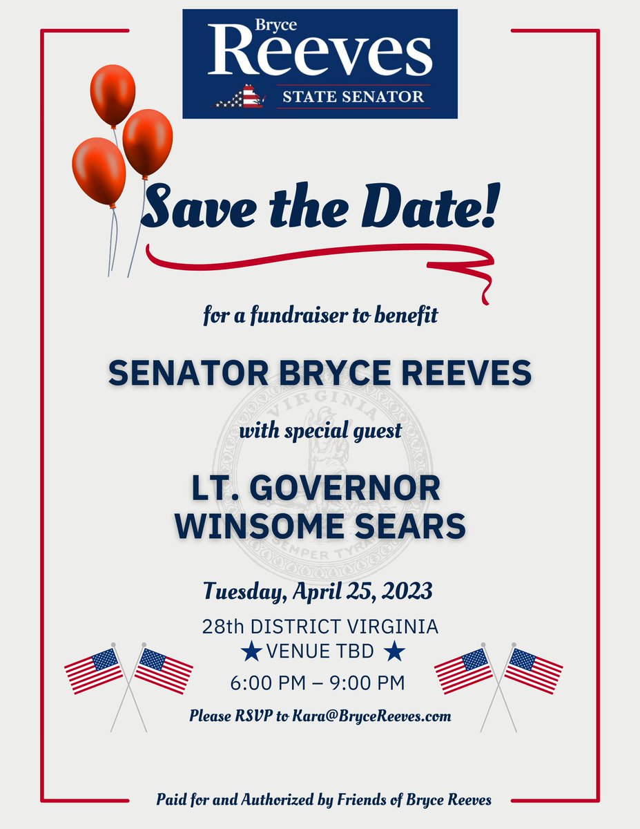 ReevesVA's tweet photo. Upcoming events - save the dates and join us! #brycereeves #gopproud28 #resultsnotrhetoric https://t.co/O9IeiRPr87