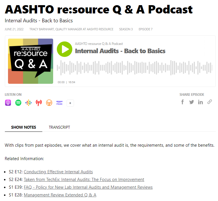 aashtoresource's tweet photo. Just because you couldn’t attend the #resourceTechEx session on internal auditing doesn’t mean you have to stay in the dark. Check out S3 E7 of our podcast to go back to basics. (Look in the show notes for links to other internal auditing episodes!) https://t.co/wfgneIf2JK https://t.co/LIE2kesxQe