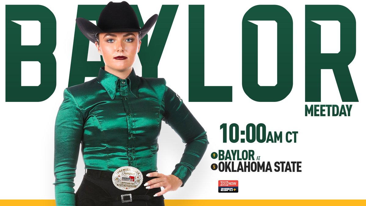 BaylorEQ's tweet photo. Ready for Big 12's ‼️

🆚 No. 5 Oklahoma State
⏰ 10:00 a.m. CT
📍 Stillwater, Okla.
🏟 Pedigo-Hull Equestrian Center
📺 Jumping Seat: https://t.co/CSuogUfDjS
📺 Western: https://t.co/vYcBeEAdnA
📊 Live Scoring: https://t.co/WOBSXELPO7

#SicEm 🐻💚💛 https://t.co/EMAowKBML6