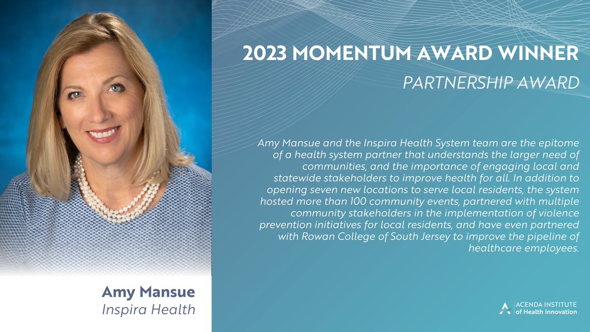 Congratulations to Amy Mansue and <a href="/Inspira__Health/">Inspira Health</a> for winning our Partnership Award.

To learn more about the award ceremony, visit: bit.ly/3FgVRlH