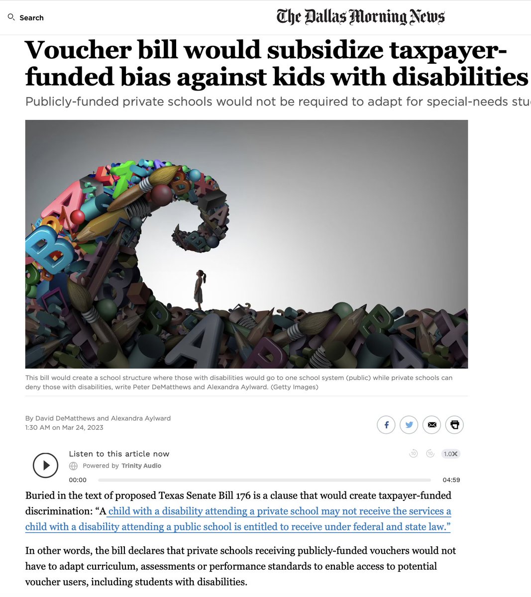 DrDeMatt's tweet image. Buried in TX SB176 is a clause creating taxpayer-funded discrimination w/o any accountability or fraud protection. We cover these points in detail in our @dallasnews op-ed. #txed #txlege @TexasAFT @RYHTexas @tasanet @txcase @pastors4txkids @DianeRavitch dallasnews.com/opinion/commen…