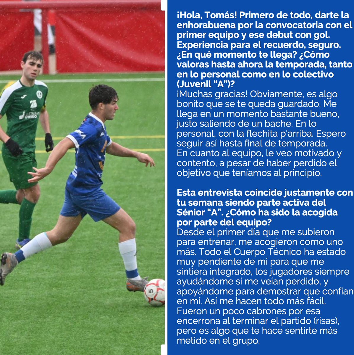 CFMadridRio's tweet photo. CON LA FLECHITA ↗️💙 | #Tomás #JuvenilA

🗣️🎙️ Tomás Avilés, jugador del Juvenil “A”, convive estas semanas en rutina de Sénior “A”. La convocatoria con el primer equipo le llega en su mejor momento. El domingo, en su debut, cerró con gol la gran victoria (6-0) del equipo.

👏🏻 🔝 https://t.co/PoKsgwitks