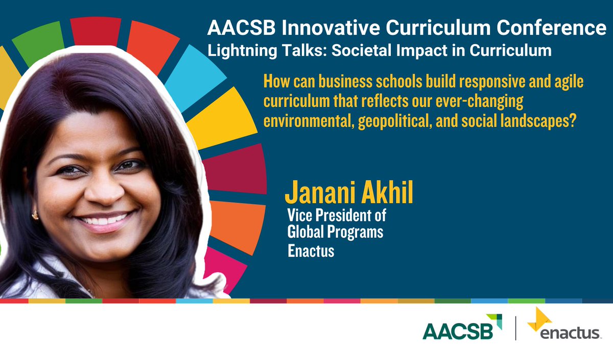 enactus's tweet photo. Shoutout to our VP of Global Programs, Janani Akhil as she recently spoke at the @AACSB  Innovative Curriculum Conference to demonstrate how Enactus can help @AACSB members meet students' demand for societal impact through curriculum. 🙌 https://t.co/bBPoZohuec