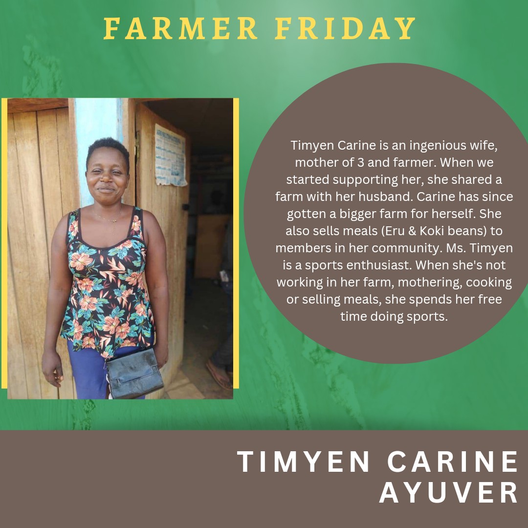 We are continuing to profile some of the outstanding female suppliers we support. This #femalefarmerfriday's profile is of Timyen Carine Ayuver, a mother, a food vendor and a farmer.

#womanswork #grassland #farmtotable #africancuisine #cameroon #madeincameroon #madeincameroun