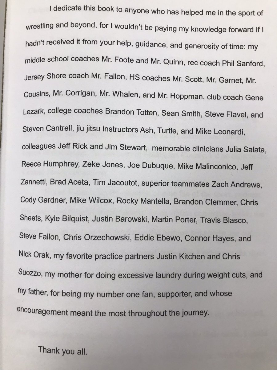john_giusti's tweet photo. Rereading my #books dedication to start Friday with #gratitude. #WRESTLERS! Make a list of every #coach, #teammate, #opponent, and family member who has helped you. It’s humbling, but feels great. It’s an #individual #sport but not an individual journey. https://t.co/mwvKJa0NcD