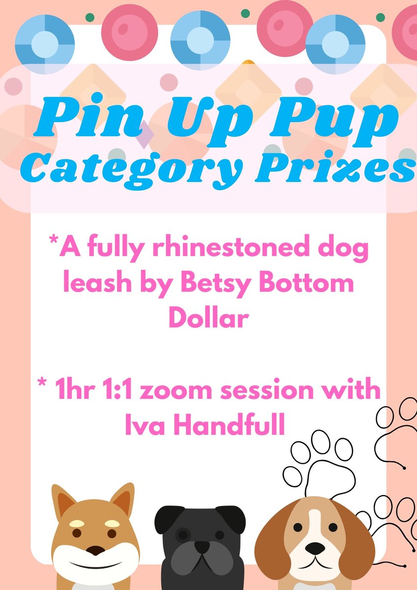 FURRlyCon prize spotlight:

The best pinup pup photo winner will receive a fully rhinestoned dog leash by Betsy Bottom Dollar AND they'll also get a 1hr 1:1 zoom session with the fabulous Iva Handfull! So let's get those tails wagging &amp; submit those pics 

my.360photocontest.com/burlycon-fundr…