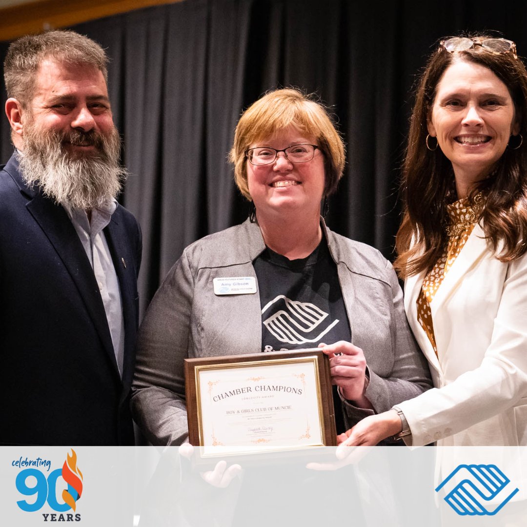 bgcmuncie's tweet photo. We have proudly served the youth of our community for 90 years and we are honored to receive the Longevity Award from the @munciecoc. #BGCM #Greatfuturesstarthere https://t.co/WdfYH6IGu5