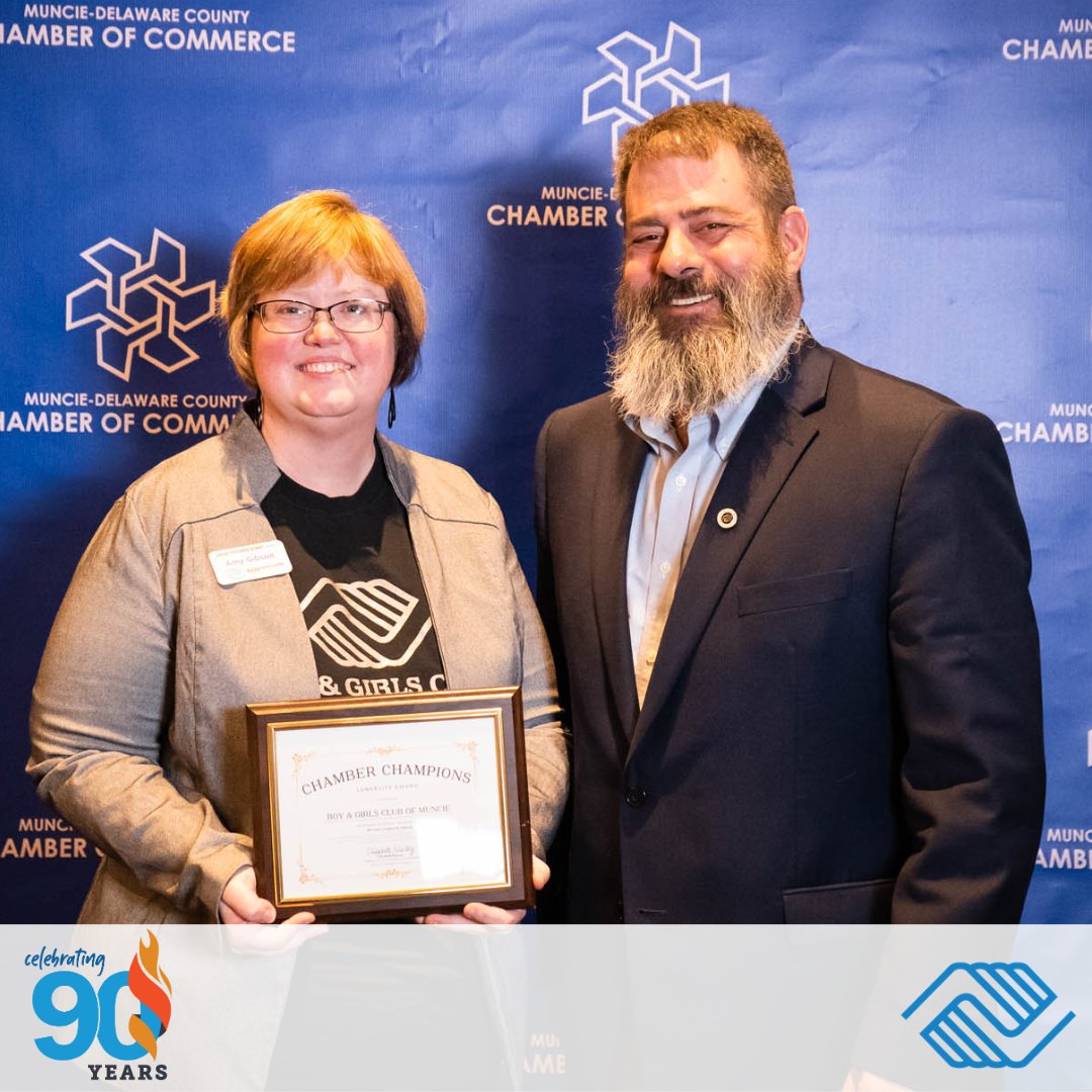 bgcmuncie's tweet photo. We have proudly served the youth of our community for 90 years and we are honored to receive the Longevity Award from the @munciecoc. #BGCM #Greatfuturesstarthere https://t.co/WdfYH6IGu5